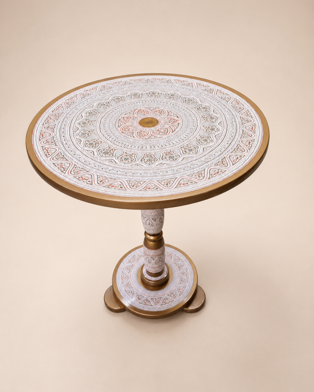 Ivora White Naqshi Round Coffee Table | Auris Atelier