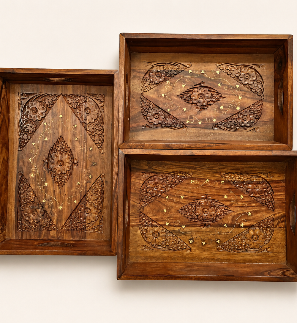 Serva Hand-Carved Sheesham Wood Serving Tray | Auris Atelier