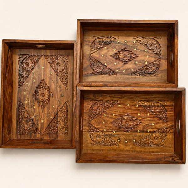 Serva Hand-Carved Sheesham Wood Serving Tray | Auris Atelier