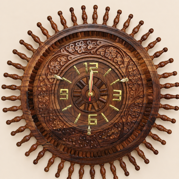 Solara Hand-Carved Sheesham Wood Wall Clock | Auris Atelier